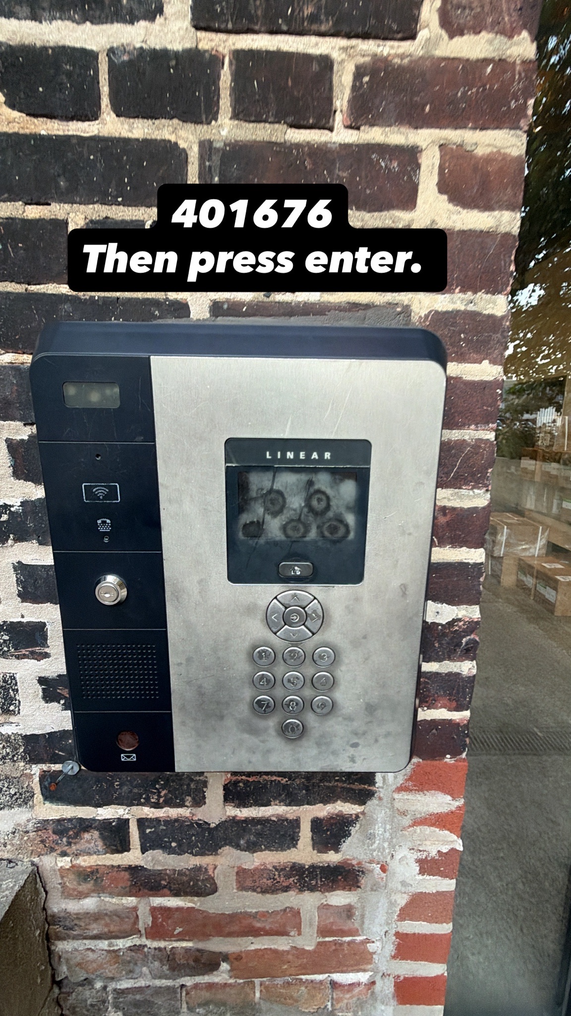 Front door Linear keypad with entry instructions