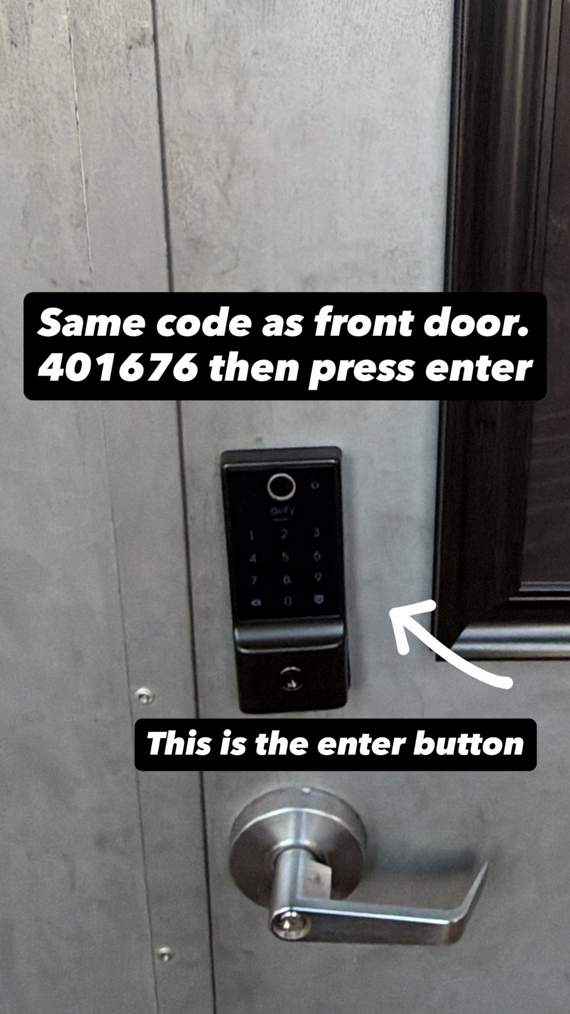 Eufy smart lock on suite door with enter button highlighted