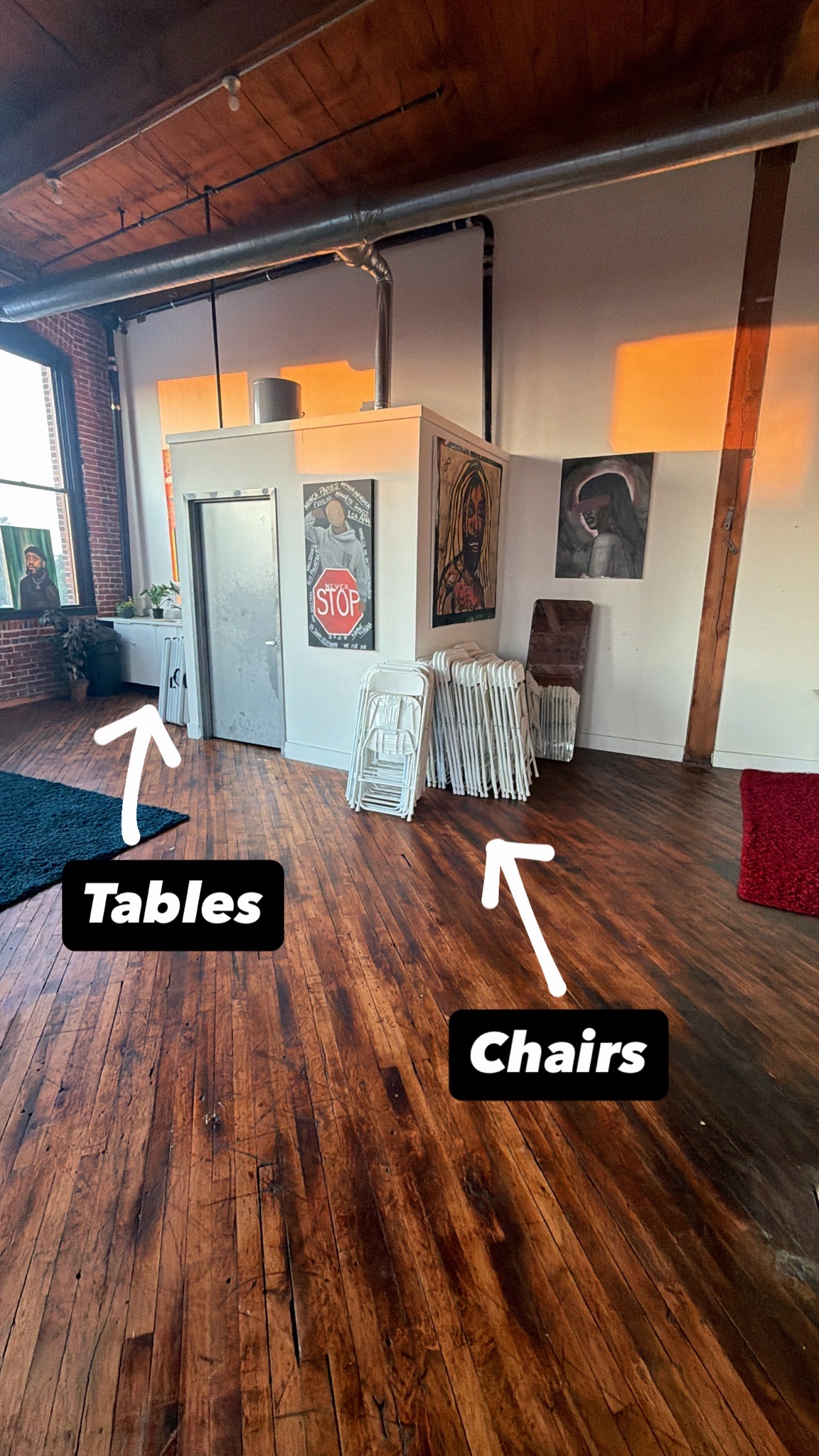Interior of The Loft 215 showing table and chair locations