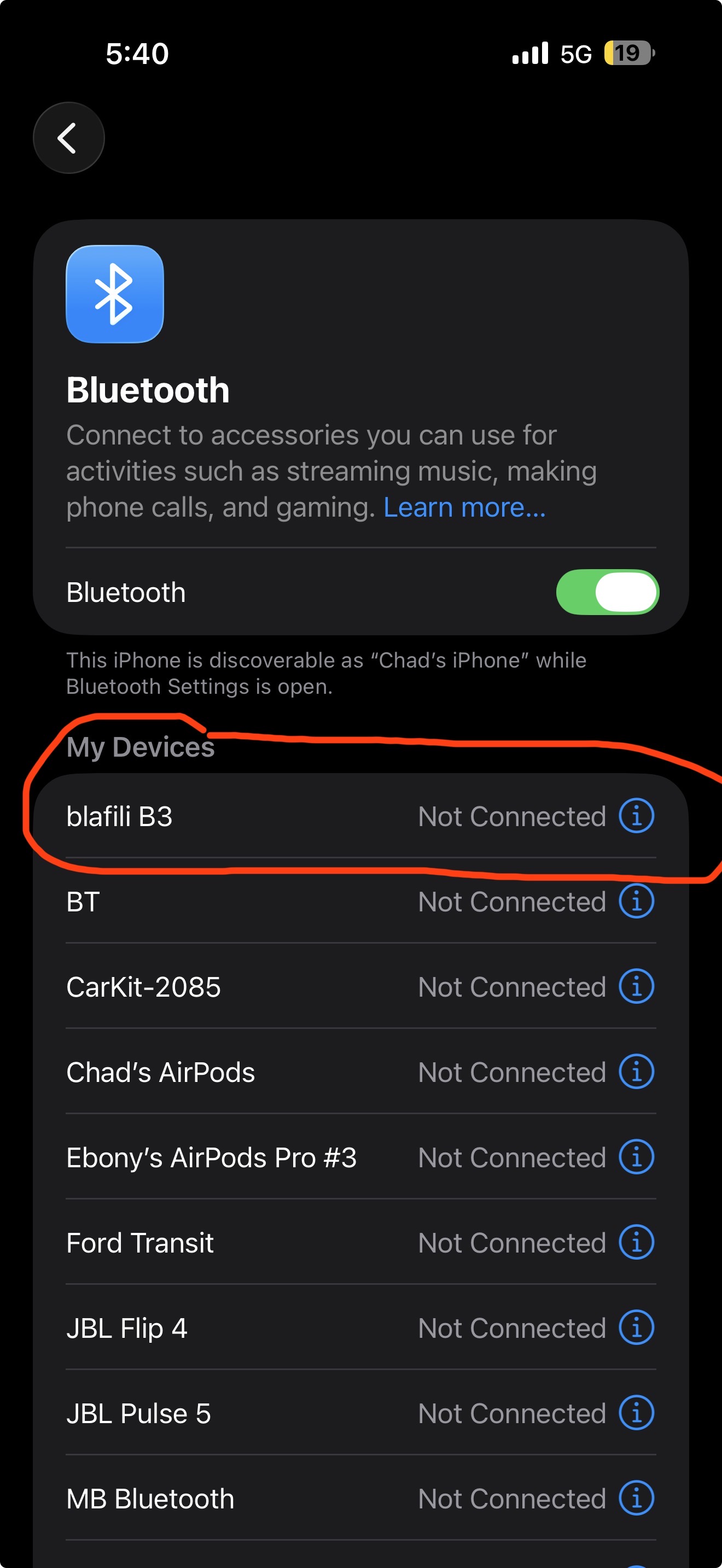 Bluetooth device name: blafili B3