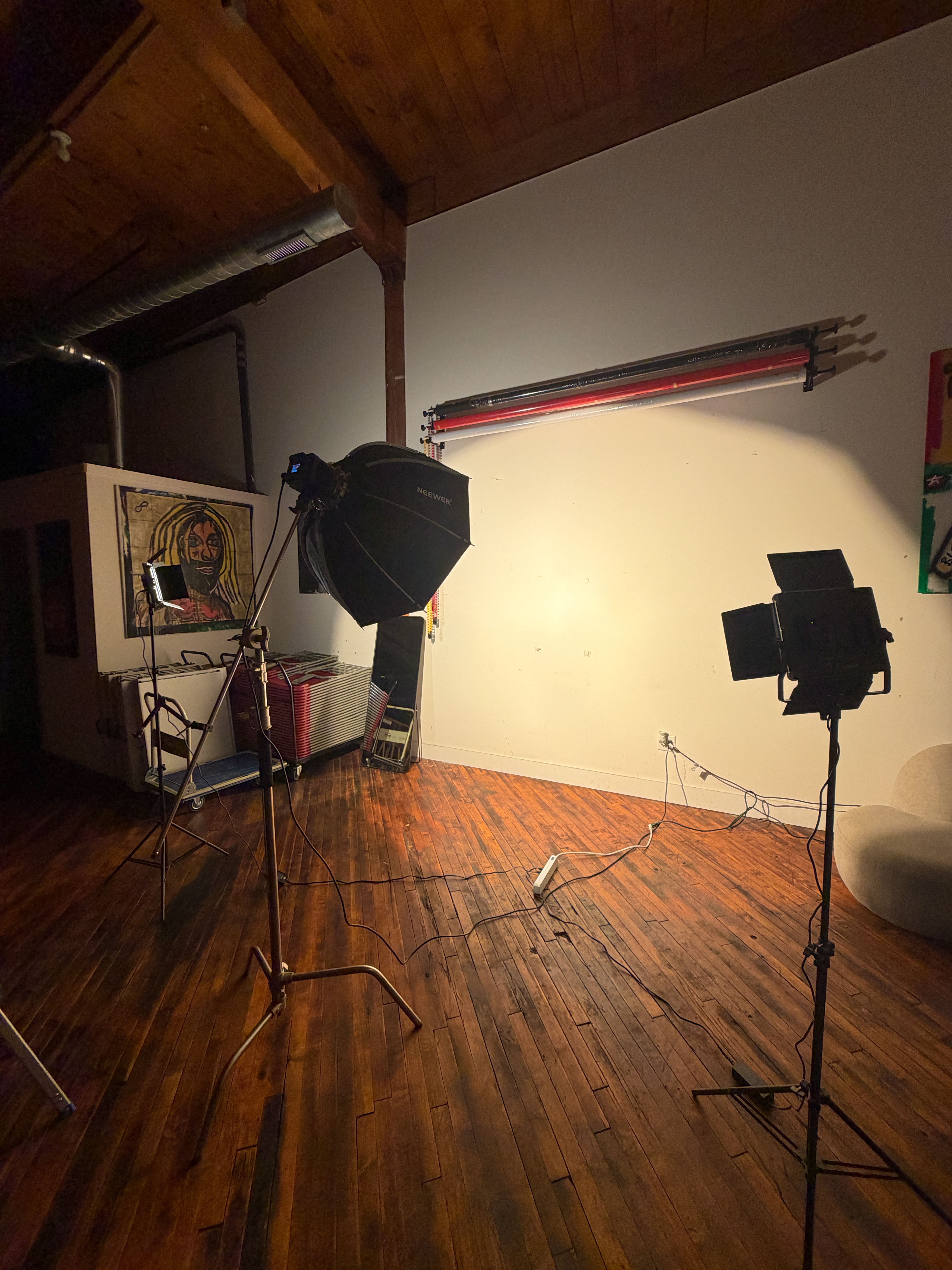 Studio hardwood floors and backdrop