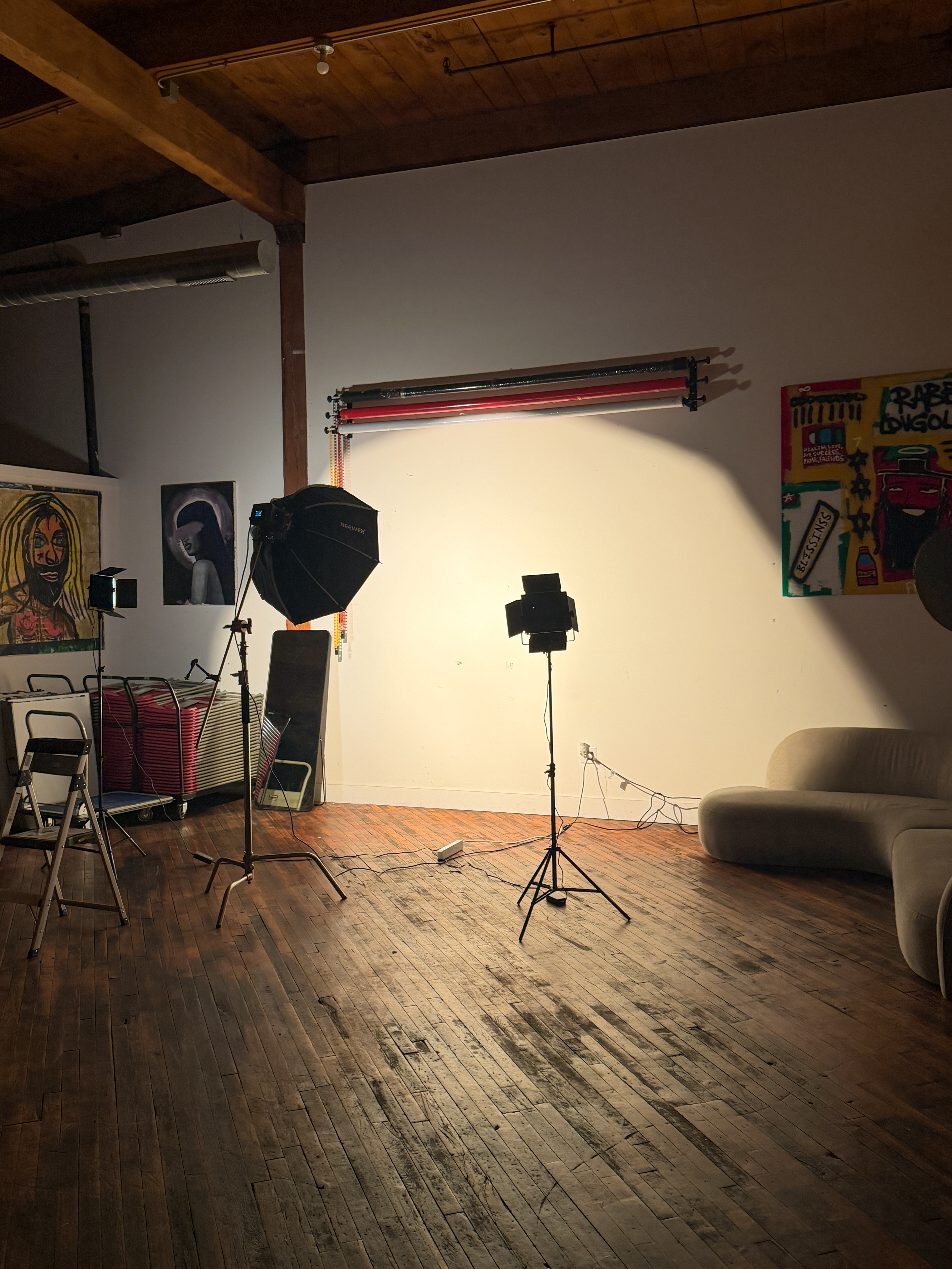 Full studio view with lighting
